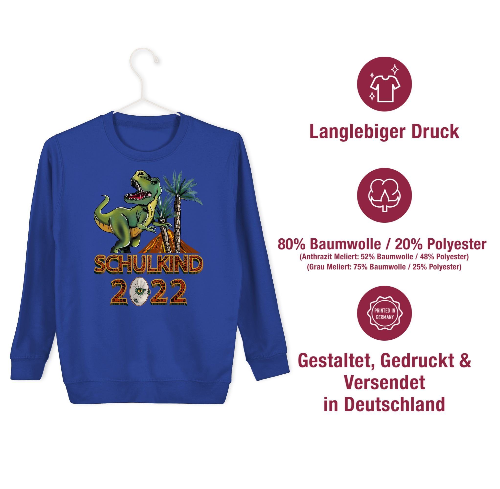 2022 Einschulung T-Rex - Schulanfang Kinder Premium Royalblau Pullover und Füllung Schultüte Schulkind Geschenke 6 Einschulungs Schulkind Shirtracer Sweatshirt - mit