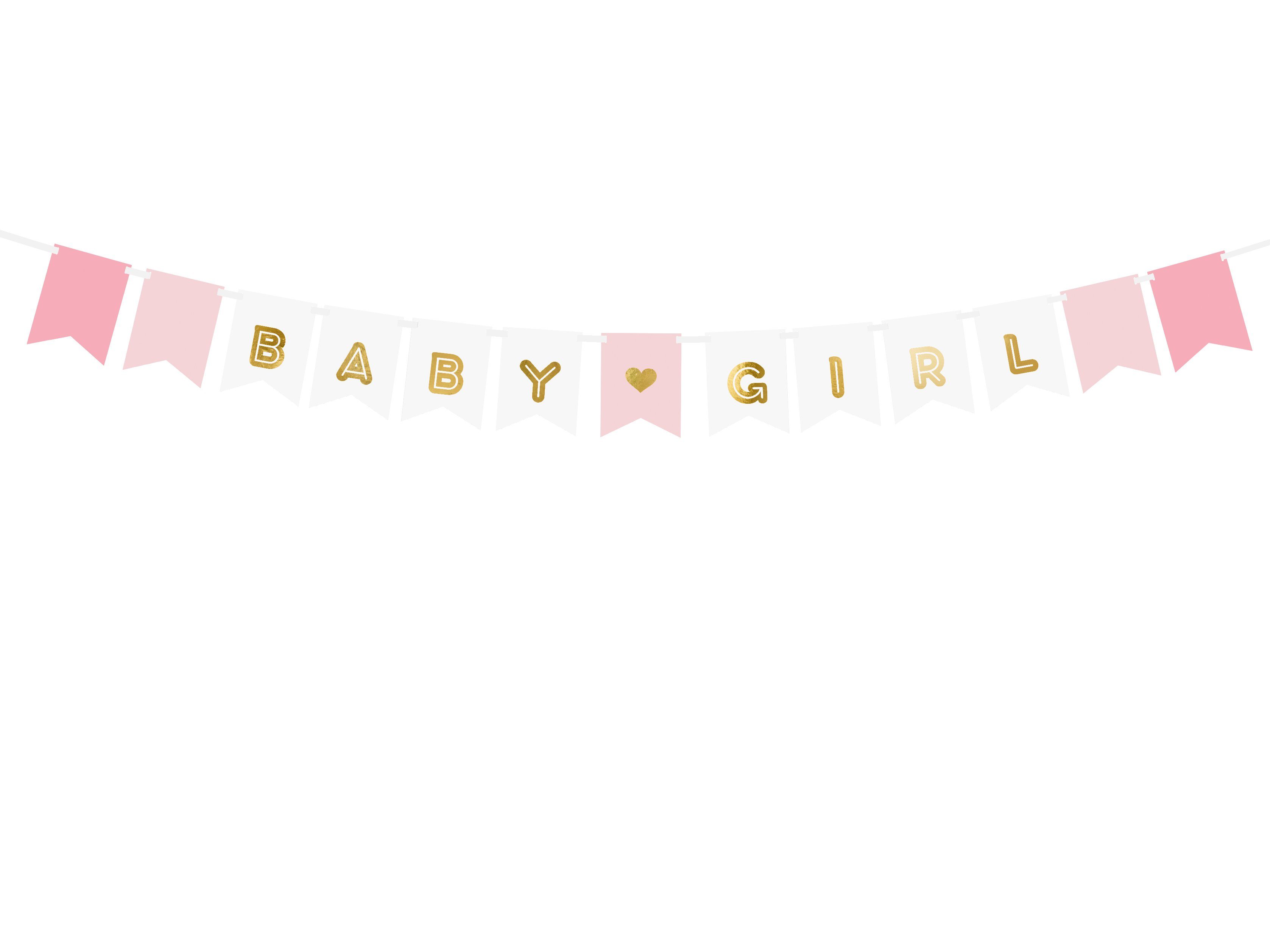 partydeco Wimpelkette, Girlande Banner Baby Girl 15x175cm weiß / rosa