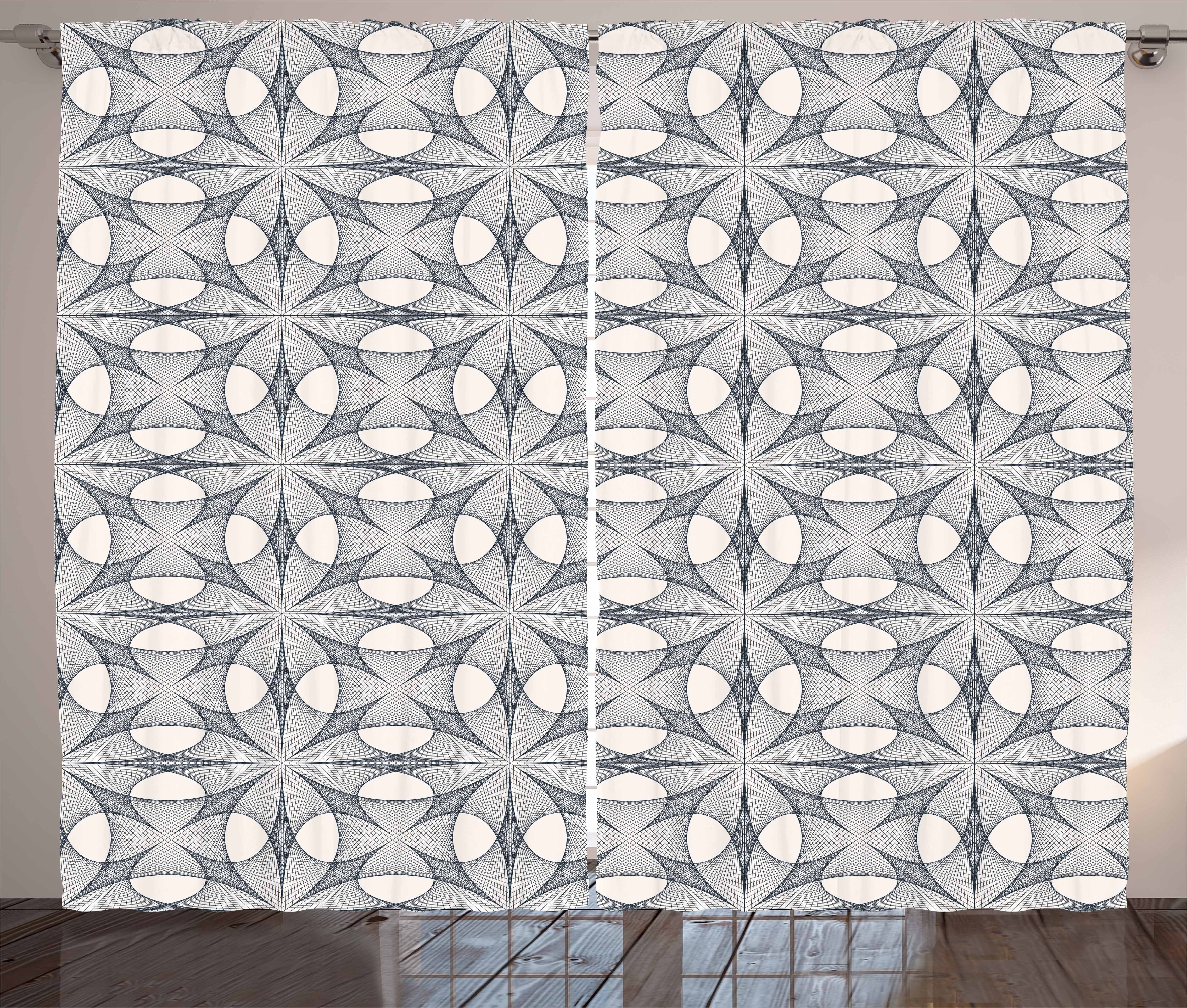 Gardine Schlafzimmer Kräuselband Vorhang mit Schlaufen und Haken, Abakuhaus, Geometrisch Eckige Formen Stripes