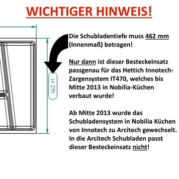 SO-TECH® Besteckeinsatz ORGA-BOX® II Besteckeinsatz Maxi silbergrau für Nobilia 60er Schublade, (462 x 509 mm), BITTE MESSEN SIE IHR SCHUBLADENINNENMASS