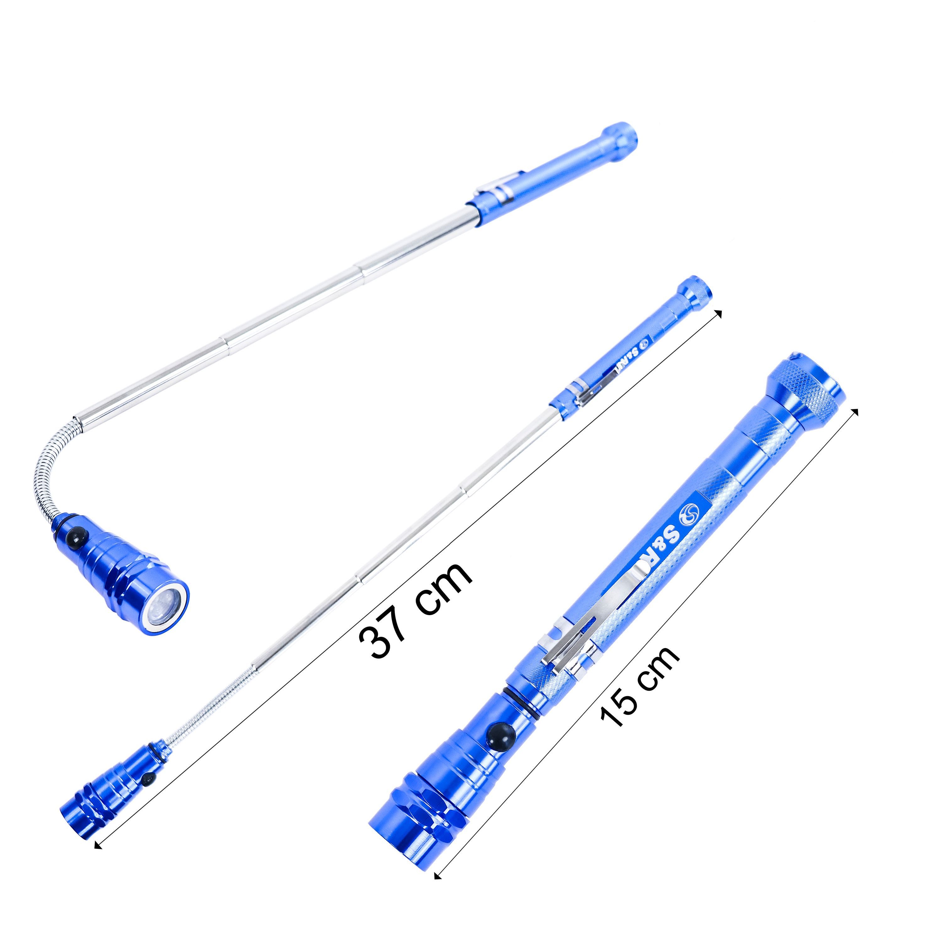 S&R LED Taschenlampe Flexible magnetische Mini LED Taschenlampe - Teleskopisch 150-370 mm (1-St., Batterien enthalten), Magnetischer Kopf und Sockel, Flexibler Schwanenhals