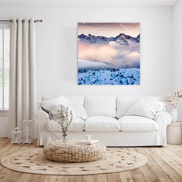 Primedeco Glasbild Wandbild Quadratisch Bewölkter Himmel im Winter mit Aufhängung, Natur
