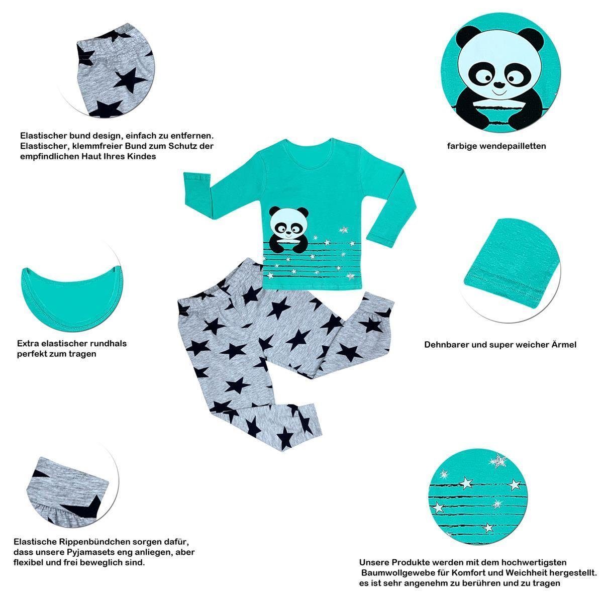 LOREZA Pyjama Mädchen Pyjama Set langarm Panda Schlafanzug Hausanzug Baumwolle (Set, 2 tlg)