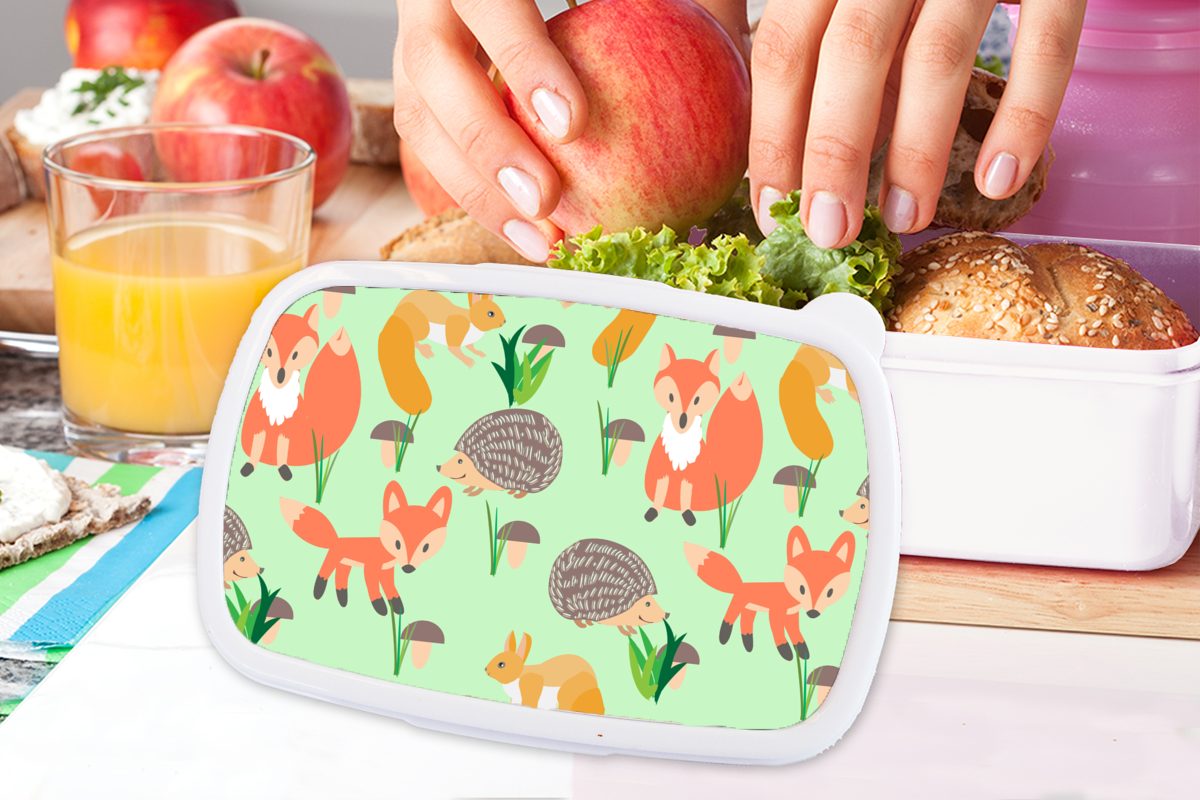 Muster Brotbox Kinder Igel, (2-tlg), MuchoWow Tiere für Mädchen und Kunststoff, weiß und für - Brotdose, Erwachsene, - Lunchbox Jungs