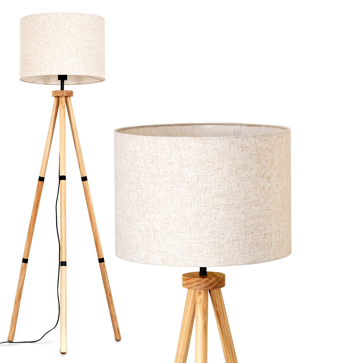 Stehlampe Stehlampe aus Holz/Stoff in Naturfarben/Beige/Weiß