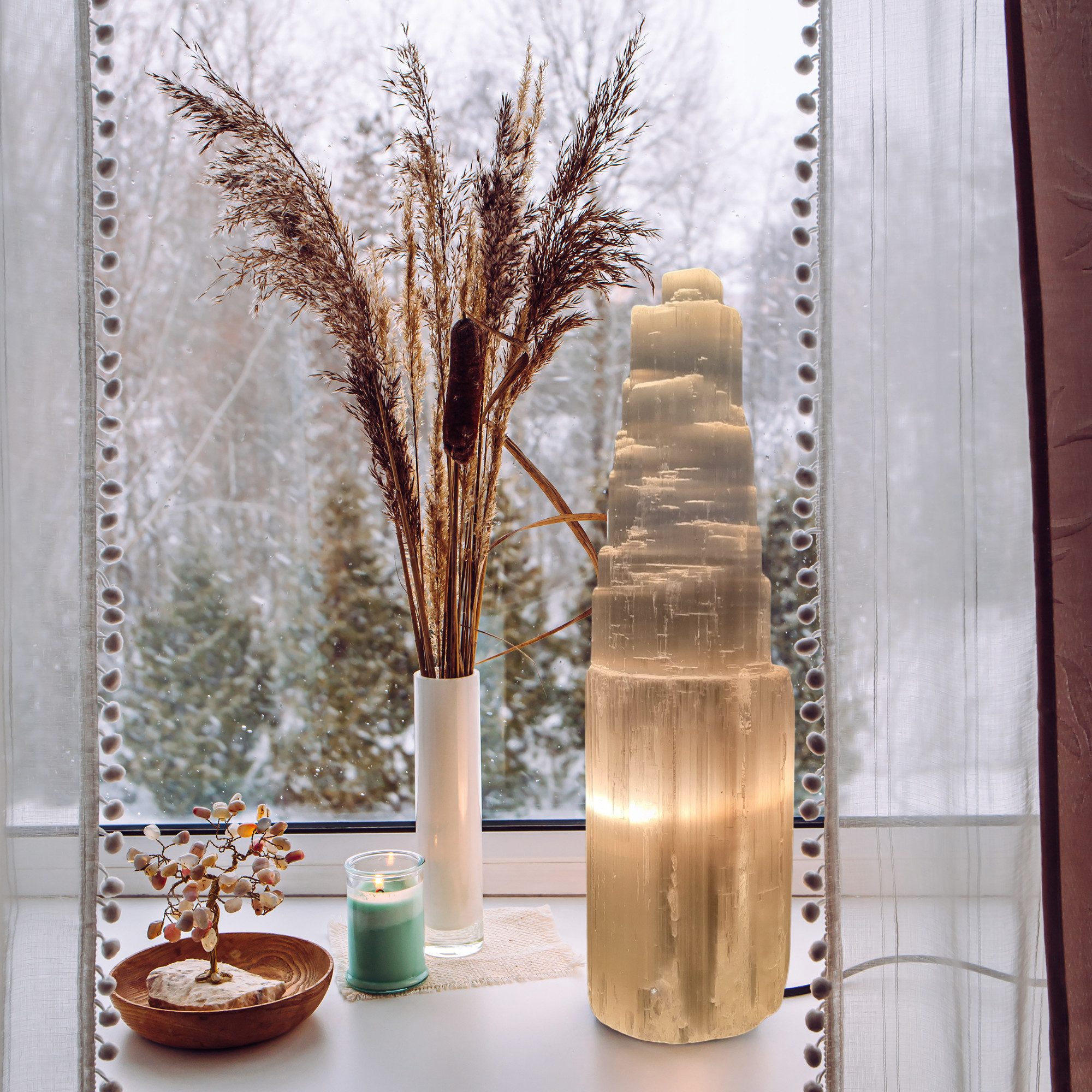Landster Nachttischlampe Selenite Lampe Turm lampe tischleuchte Kristall Lampe Tischlampe