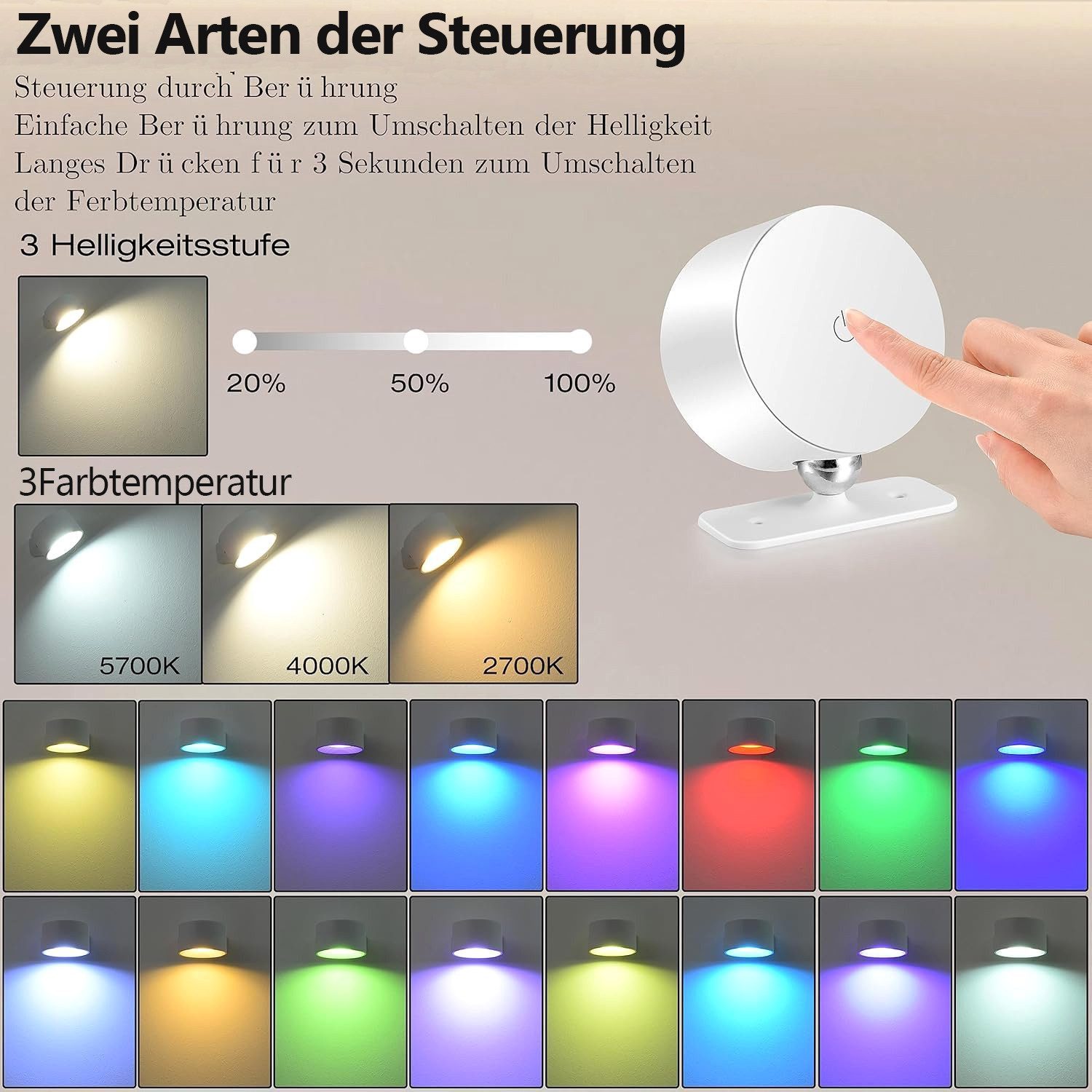 zggzerg LED Wandstrahler Wandleuchte LED Wandleuchte Innen Akku Dimmbar Wan günstig online kaufen