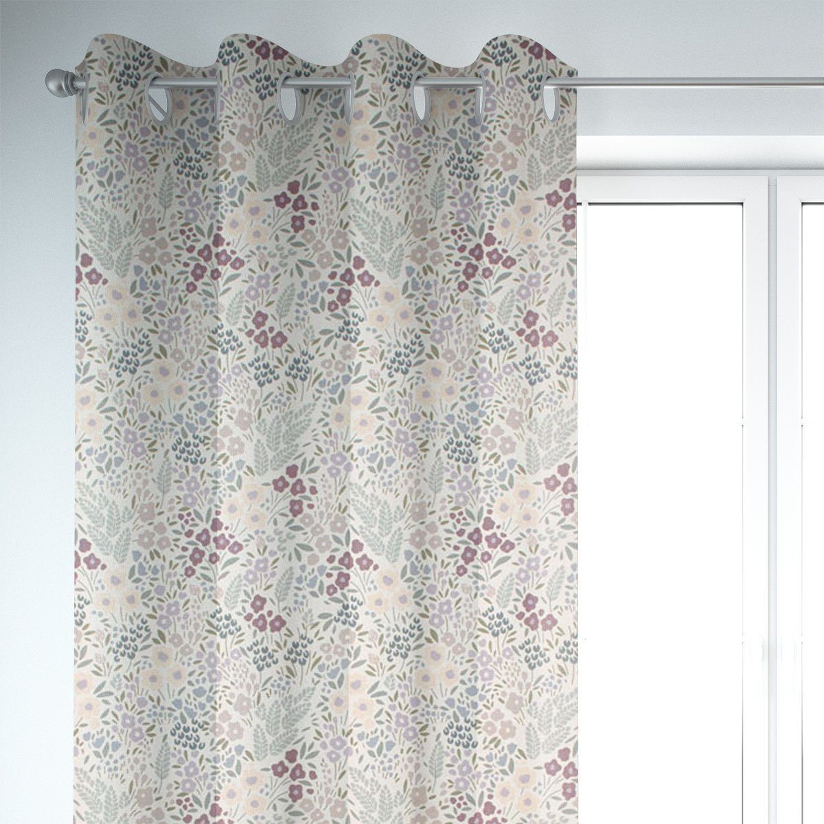 SCHÖNER LEBEN. Vorhang SCHÖNER LEBEN. Vorhang Digitaldruck Blumenwiese cremeweiß lila 245cm, Ösen, blickdicht, Baumwolle, handmade