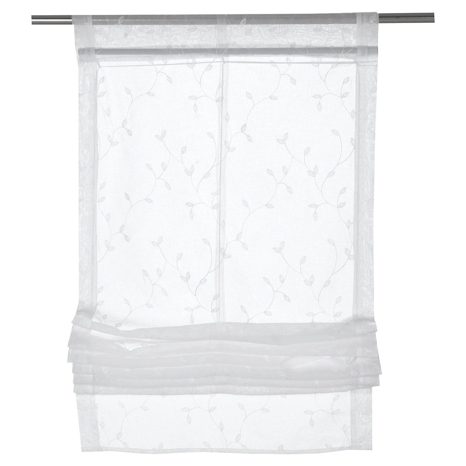 Home4You Vorhang Raffrollo, 60 x 170 cm, Weiß, (1 St), Schlaufen, transparent, Polyester, Polyester, mit Blättermotiven