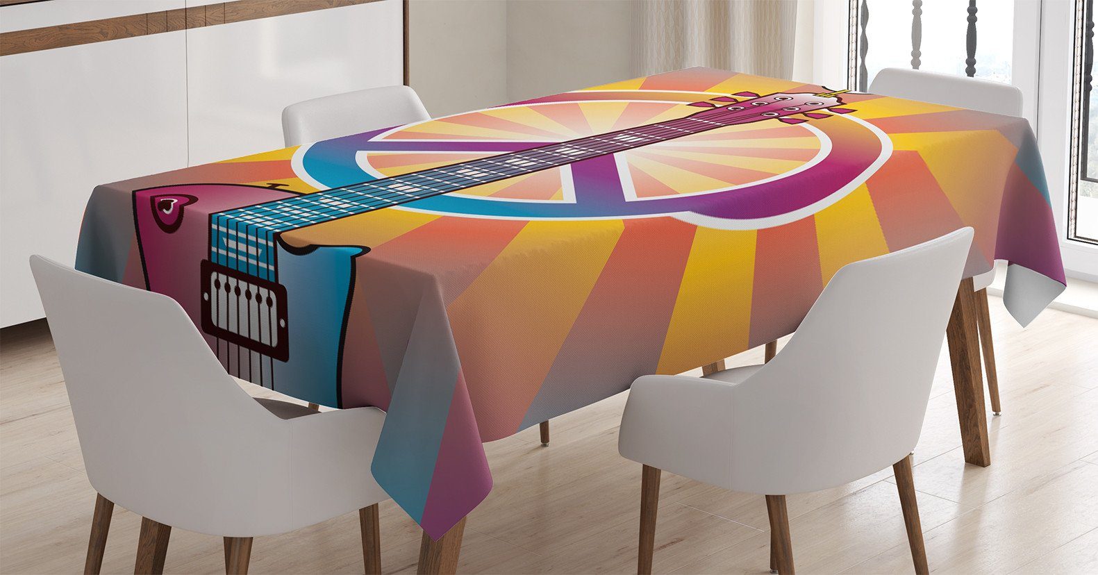 Gitarren-Frieden Bereich Farben, Waschbar Hippie den Außen Farbfest Klare Tischdecke Abakuhaus Für geeignet