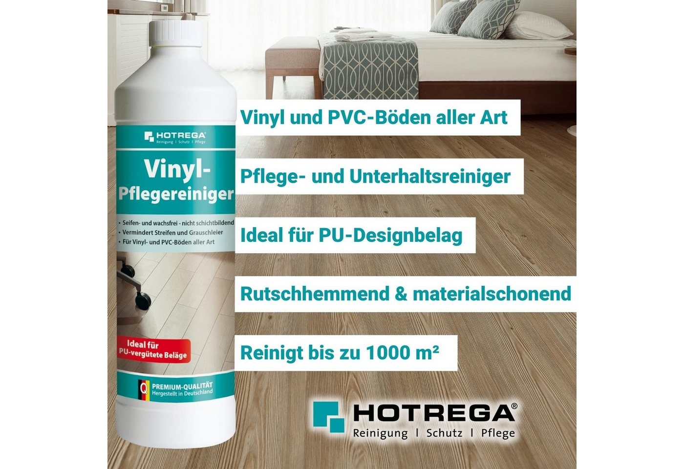 Thumbnail - HOTREGA® PU Reiniger Vinyl Pflegereiniger 1L PUR Reiniger PVC Gummi Kautschuk Vinyl- und Designbodenreiniger