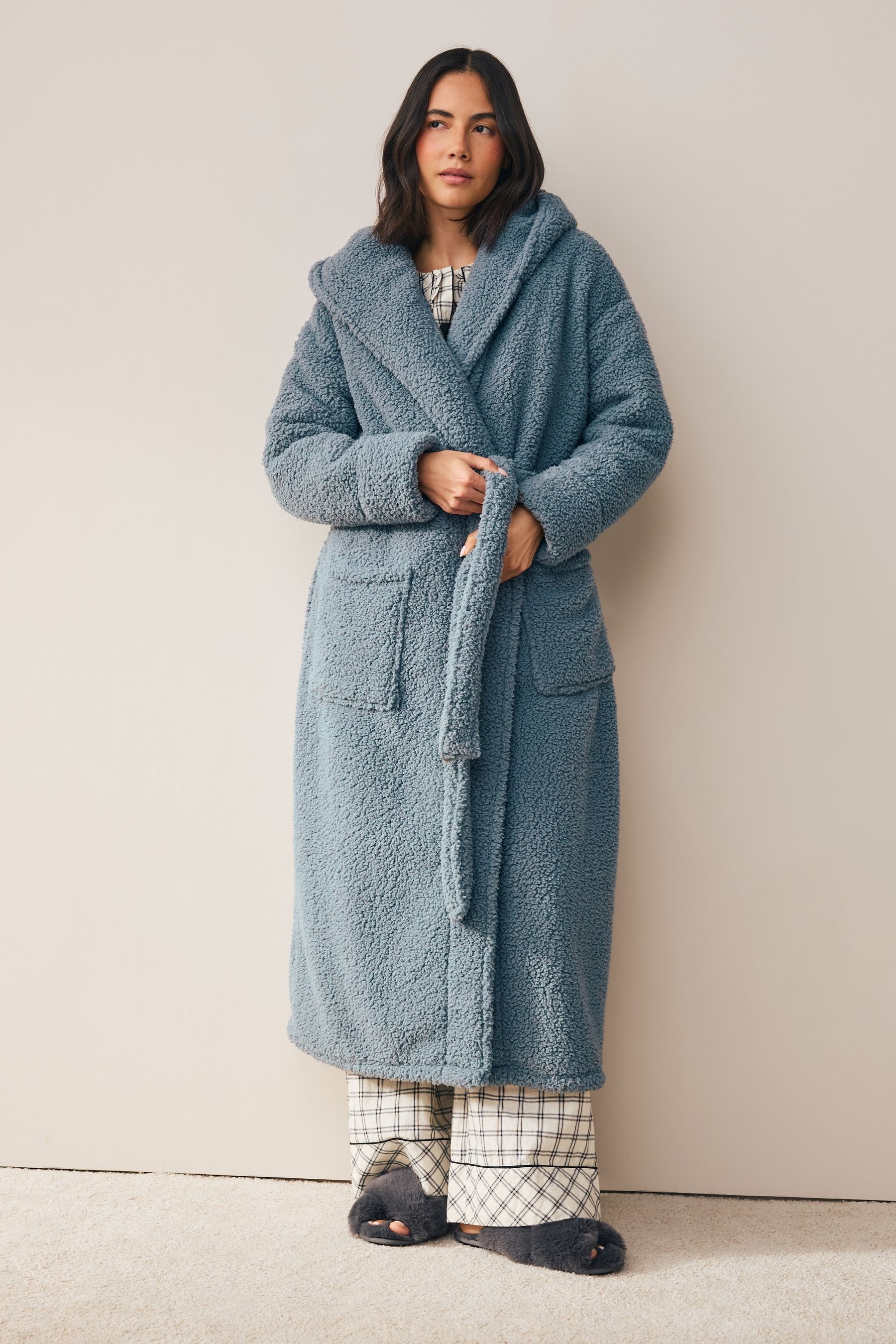 Next Damenbademantel Langer Teddy-Morgenmantel, Polyester (recycelt)