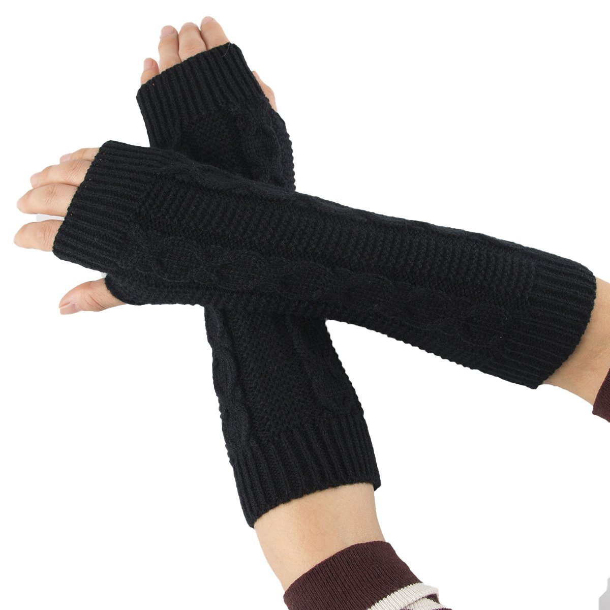 ManKle Strickhandschuhe Frauen Lange Fingerlose Handschuhe Stricken  Armwärmer