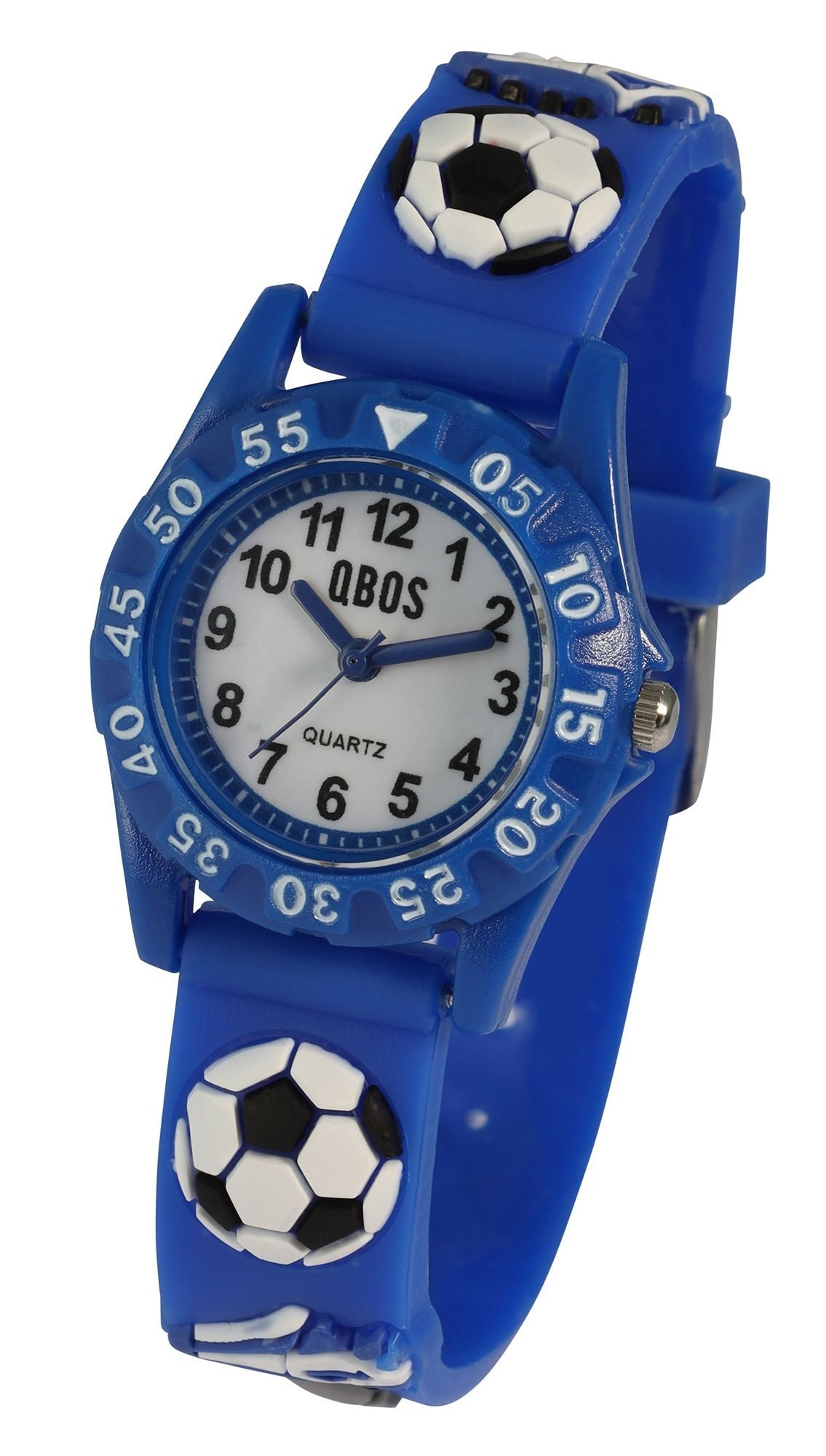 Qbos Quarzuhr mit Silikonband, Motiv Fußball, Ø 28 mm