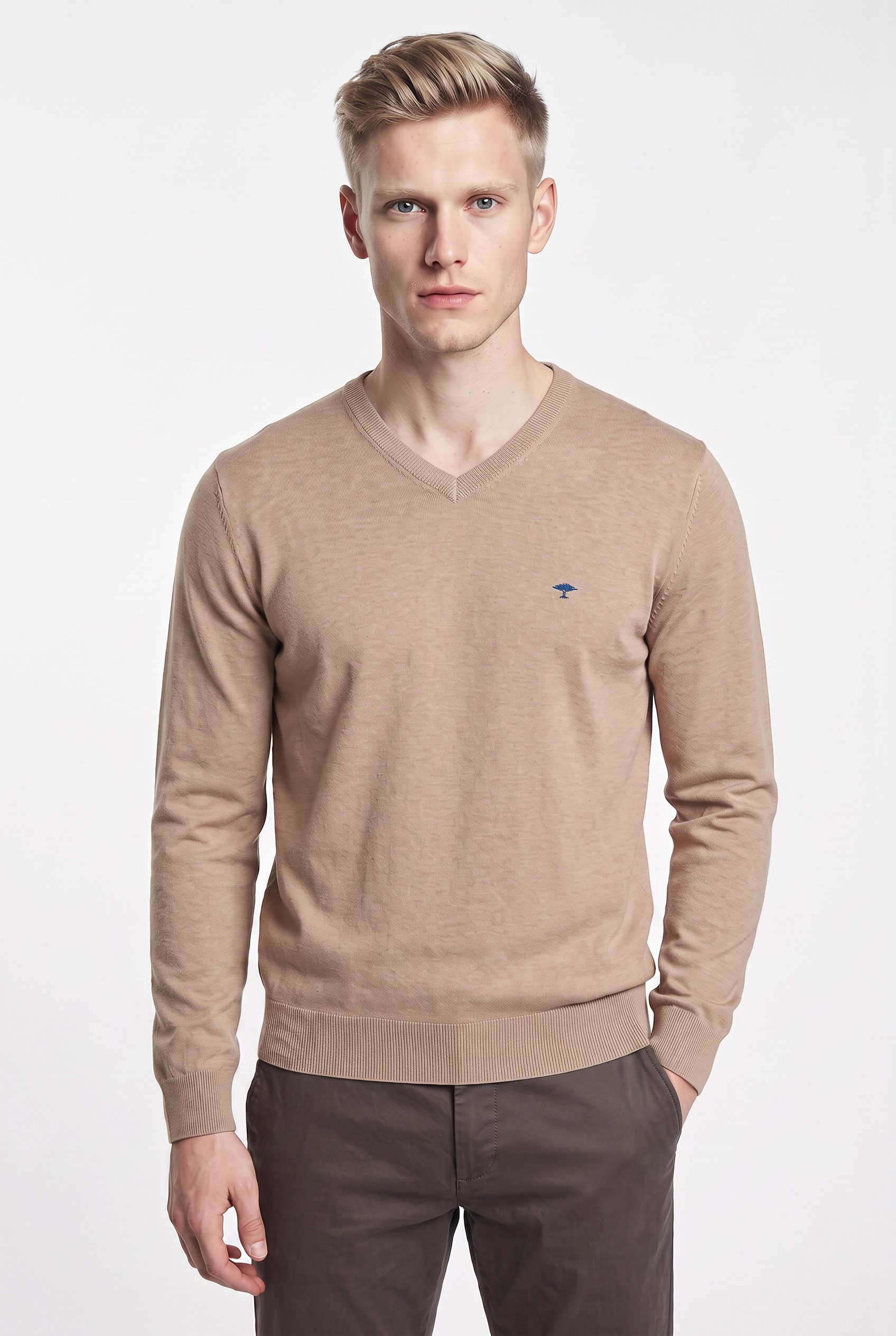 FYNCH-HATTON Strickpullover aus Baumwolle, mit V-Ausschnitt, bequeme Passform