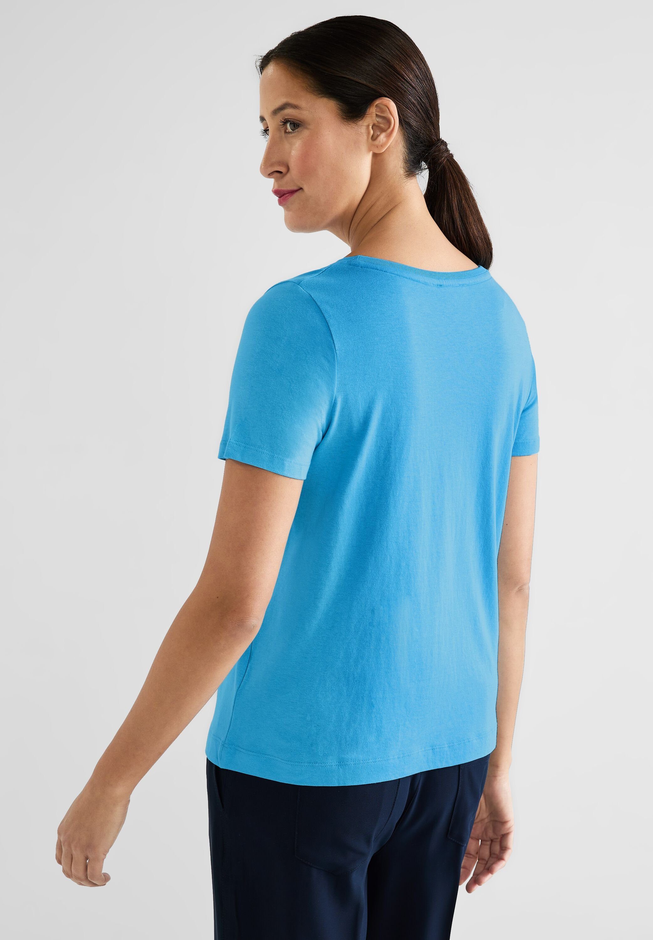 STREET ONE splash Schriftzug blue T-Shirt mit schimmerndem