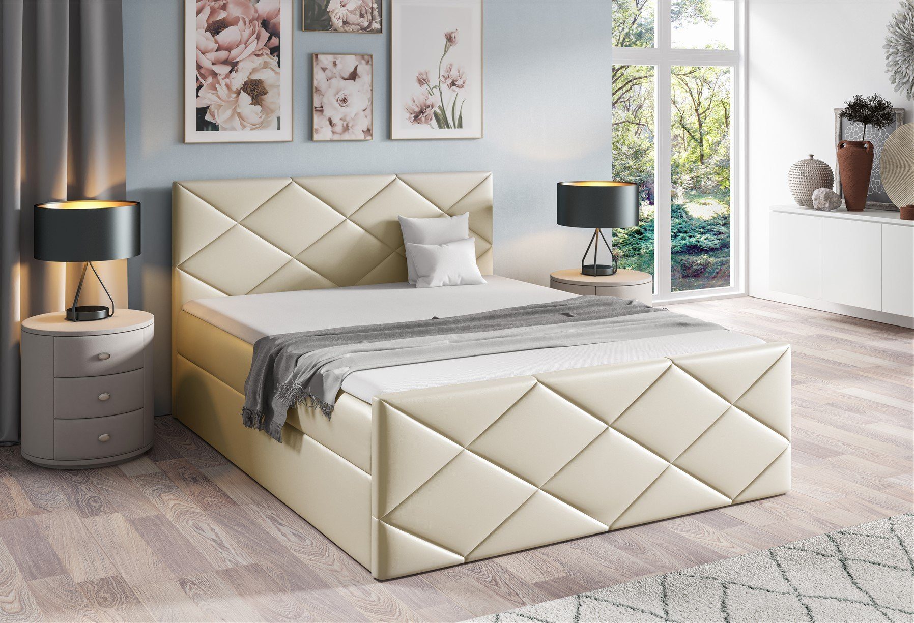 Fun Möbel Boxbett Schlafzimmerbett HENRIK Überlänge (220cm) in Kunstleder (Gepolstertes Kopfteil und Fußteil, Inkl. Bettkasten), Inkl. Topper