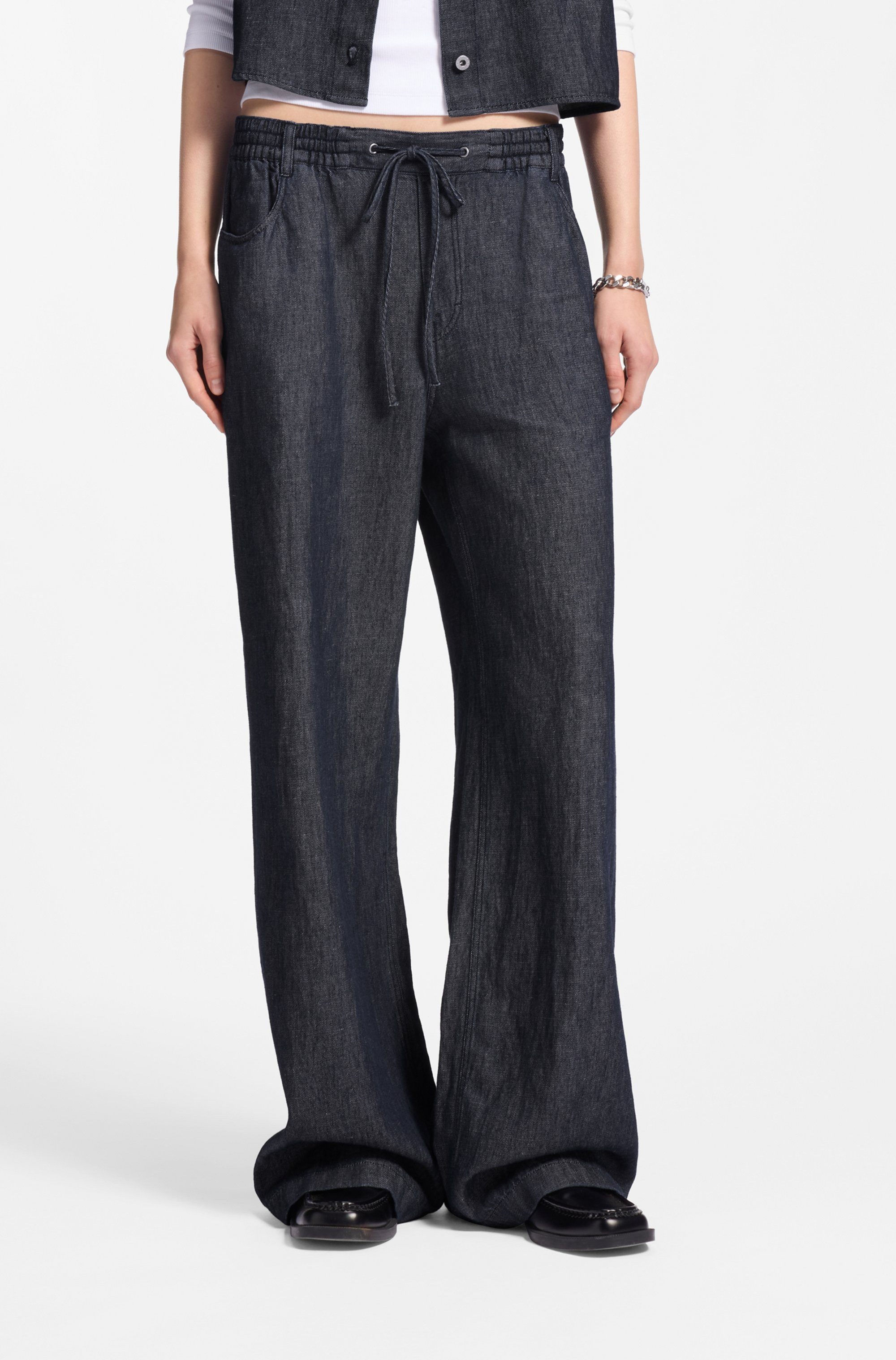 HUGO Blue Schlupfhose Hidona aus leichtem Denim mit Leinen-Anteil günstig online kaufen