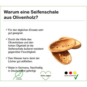Olivenholz-erleben Seifenschale Ovale große Seifenschale (ca. 16 cm) mit Rille auf der Rückseite, 1-St., Resistent gegenüber Feuchtigkeit, hygienischer als Kunststoff