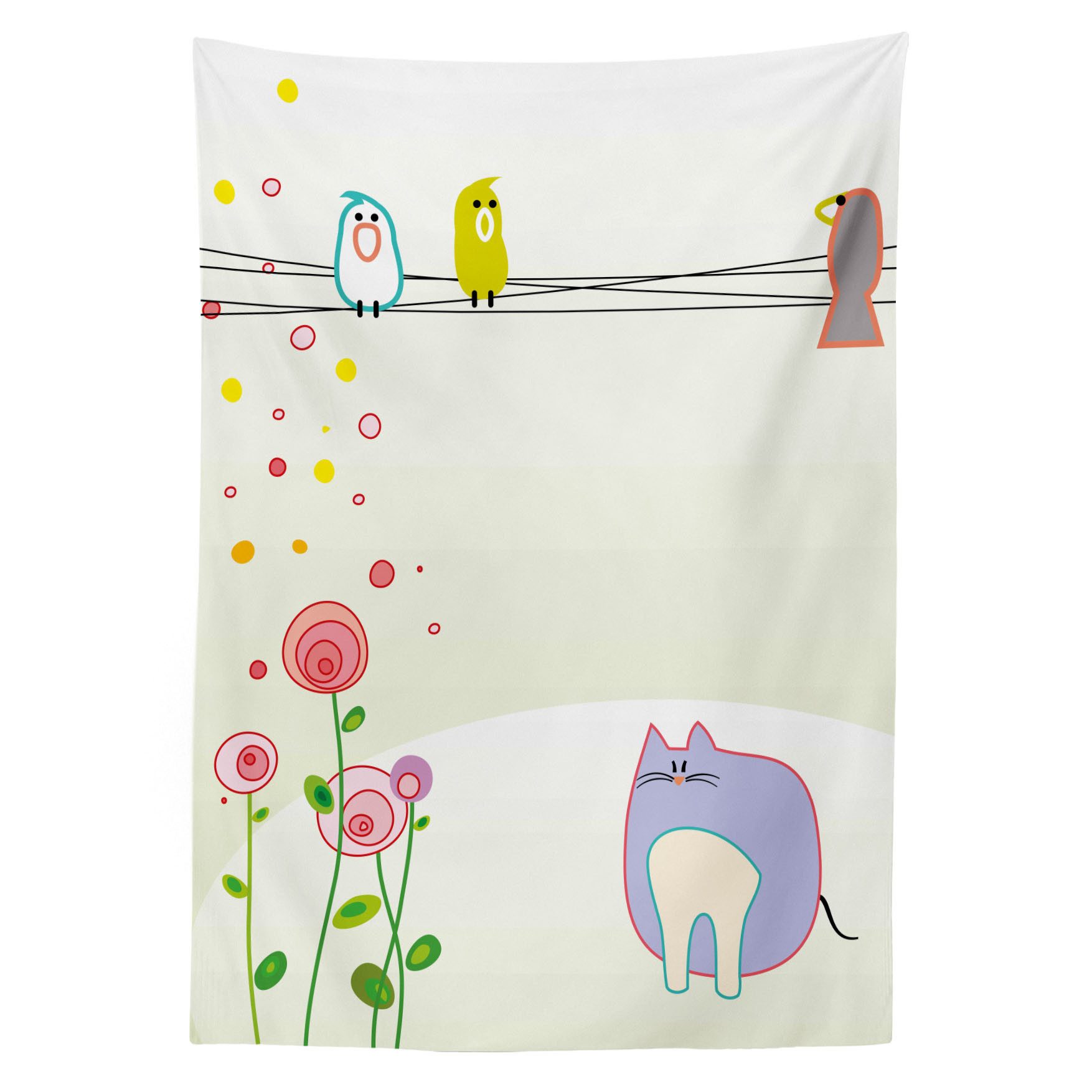 Abakuhaus Tischdecke Farbfest Waschbar Für den Außen Bereich geeignet Klare Farben, Kleinkind Vogel Katze Blumen