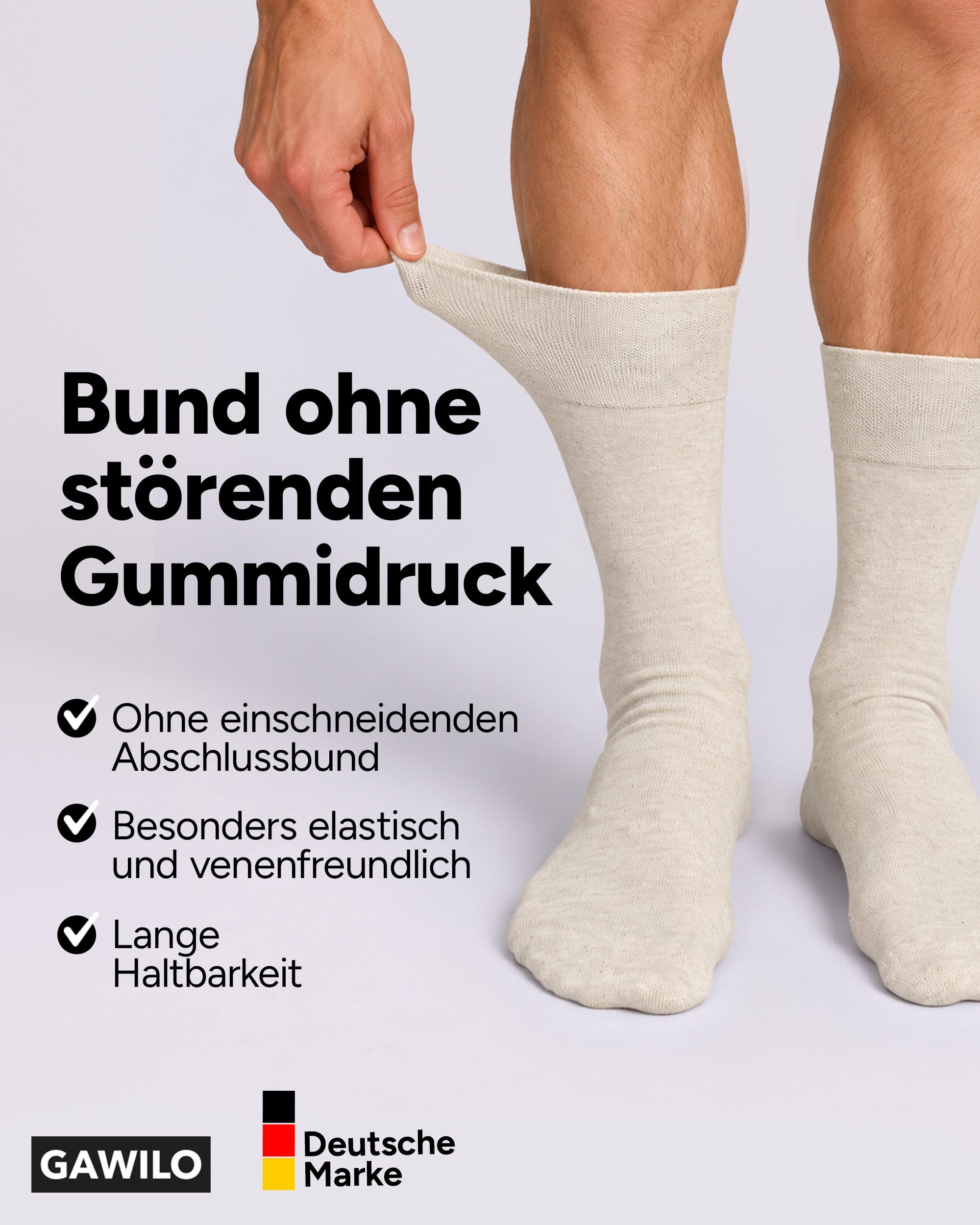 GAWILO Diabetikersocken für Herren, ohne Gummidruck, extra weiter Komfortbund, Business Socke (6 Paar) extra breiter Piquet - Strick am Bund – Bild 2 von 5