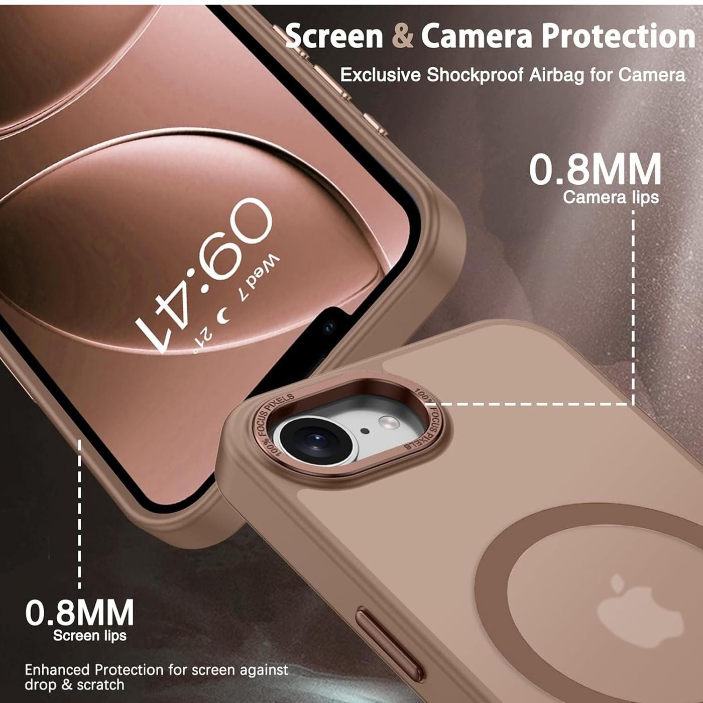 CoolGadget Handyhülle Magnet Hülle für iPhone 16e Schutzhülle mit Metall Kamerarahmen 6,1 Zoll, magnetisches Schutzcase Matt Stoßfest kompatibel mit Magsafe Zubehör