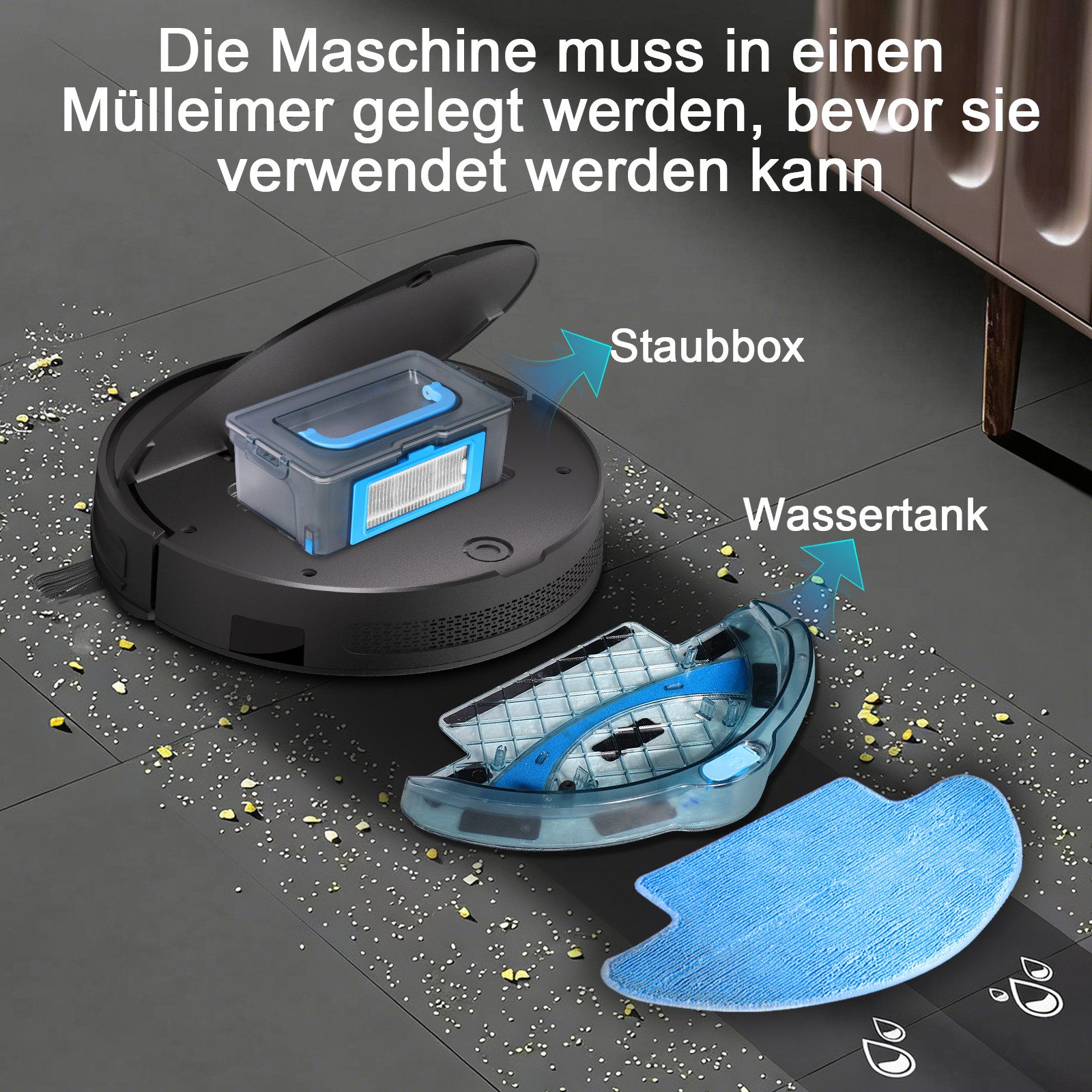 Ruzava Saugroboter Staubsauger Roboter 4500Pa/60W/120min Laufzeit 350 ml Behälter, 60 W, mit Beutel, Saugroboter mit Wischfunktion, 3000Pa/120Min, 2.5kg