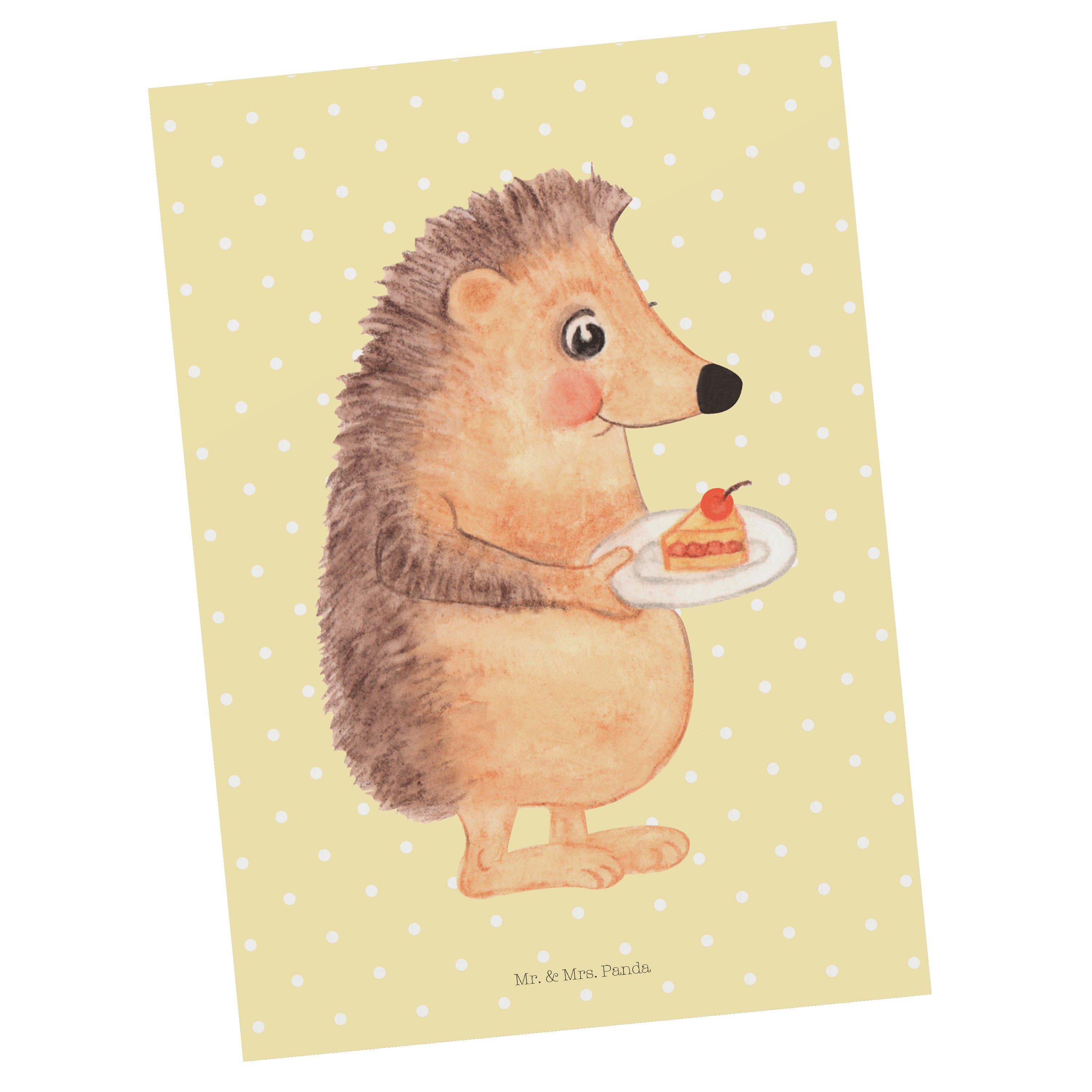 G Mr. mit Geschenk, Dankeskarte, Panda Igel - Postkarte - & Pastell Kuchenstück Tiere, Mrs. Gelb