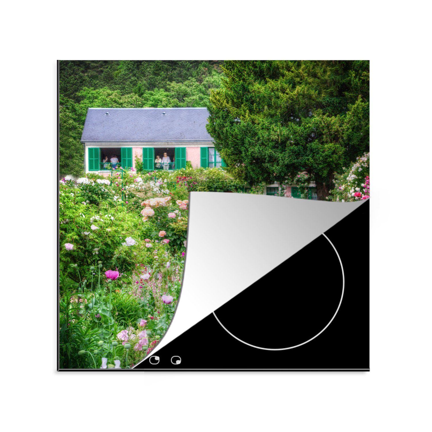 MuchoWow Herdblende-/Abdeckplatte Weg für cm, (1 Garten Frankreich, mit 78x78 Arbeitsplatte Monet im tlg), zum Türen Vinyl, küche Bauernhaus von Ceranfeldabdeckung, in