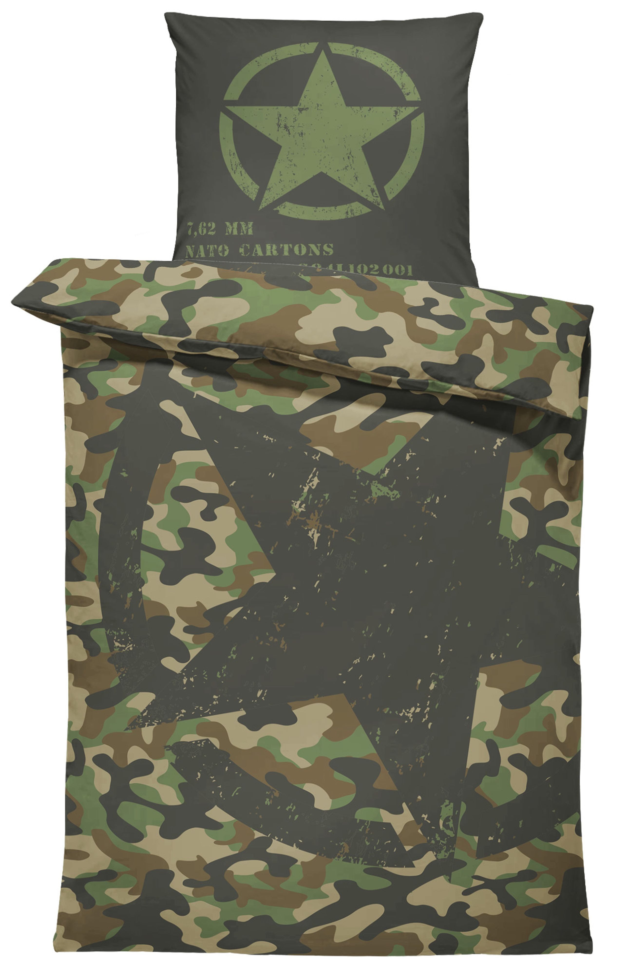One Home Bettwäsche Fotodruck, Mikrofaser, 2 teilig, Militär Camouflage Tarnmuster, Knitterfrei Weich für Sommer und Winter