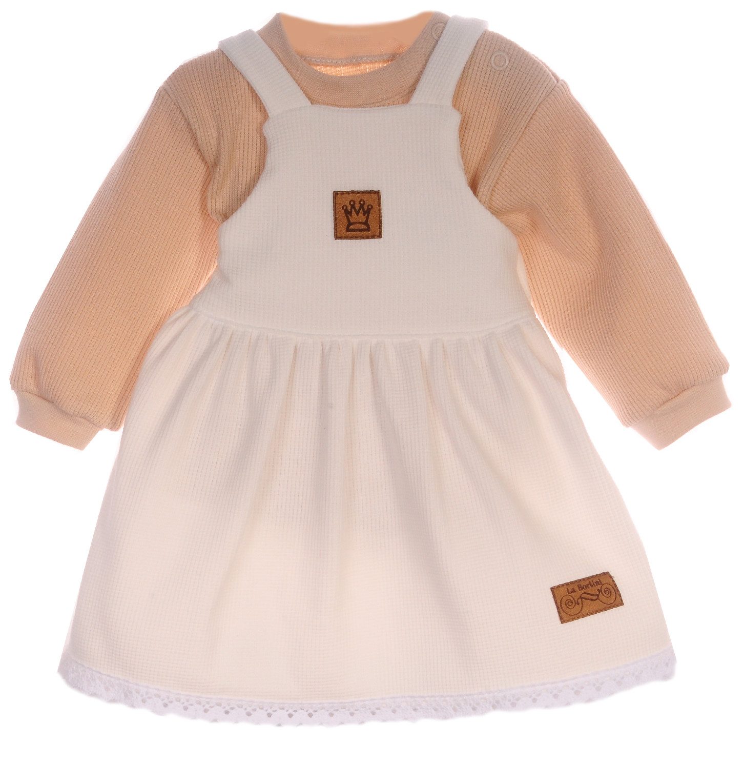 La Bortini Trägerkleid Trägerrock und Langarmshirt Baby Set Kleidchen in beige creme 44 50 56 62 68 74 80 86 92 98