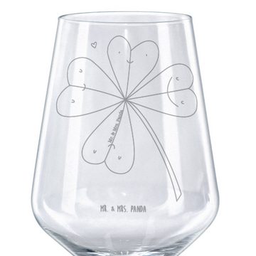 Mr. & Mrs. Panda Rotweinglas Blume Kleeblatt - Transparent - Geschenk, Blumen Deko, Geschenk für W, Premium Glas, Luxuriöse Gravur