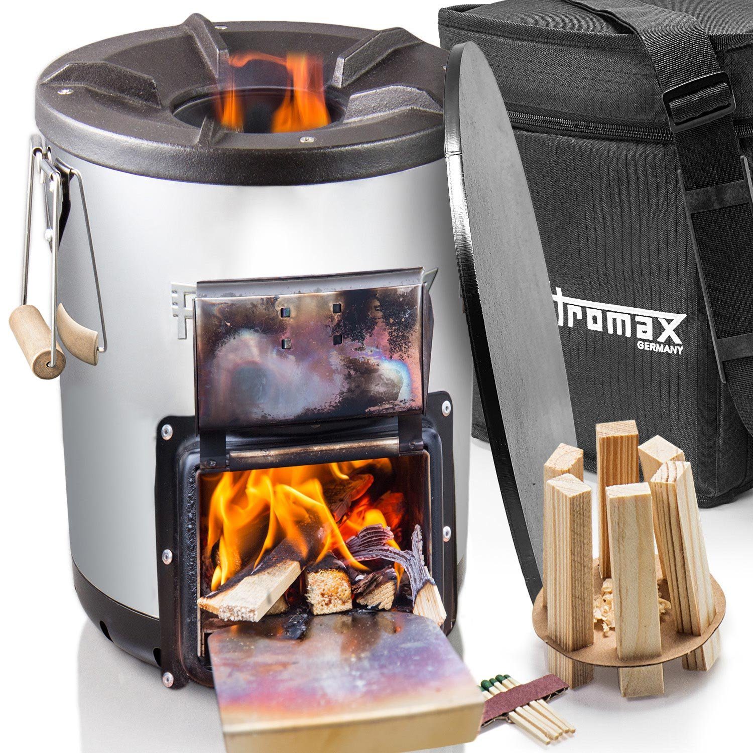 Grillplatte 4-St), Feuerstelle Notversorgung Feuerstelle Feuerkit + rf33 + Kochen + Strom, Petromax Raketenofen ohne RF33 (Set, Tasche