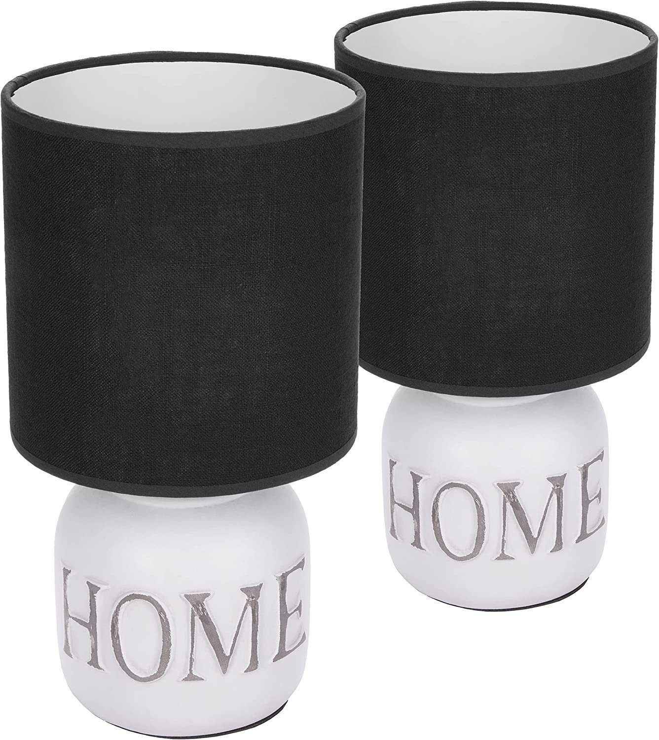 BRUBAKER Nachttischlampe 2er Set Tischlampe Home Weiß, Heimat, ohne Leuchtmittel, 2x Tischleuchte mit gewölbtem Keramikfuß und Stoffschirm, Höhe 30,5 cm – Bild 5 von 5