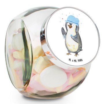 Mr. & Mrs. Panda Vorratsglas L 870ml Pinguin Duschen - Weiß - Geschenk, Aufbewahrungsdose, Aufbewa, Premium Glas, (1-tlg), Exklusive Motive