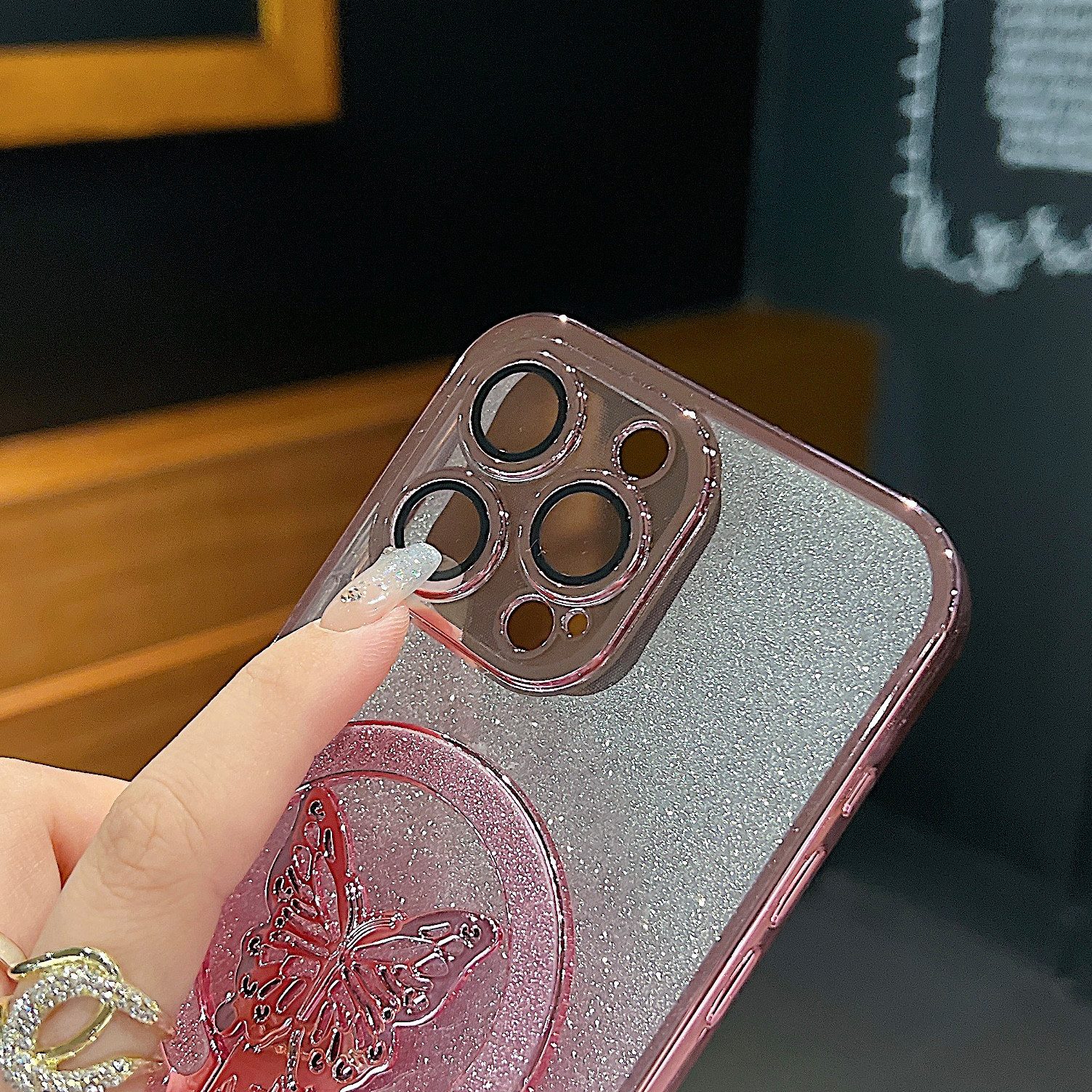 trends for living Handyhülle Glitzer Schmetterling Hülle für iPhone 16 Pro Max 15 14 13 12 11 XS 8