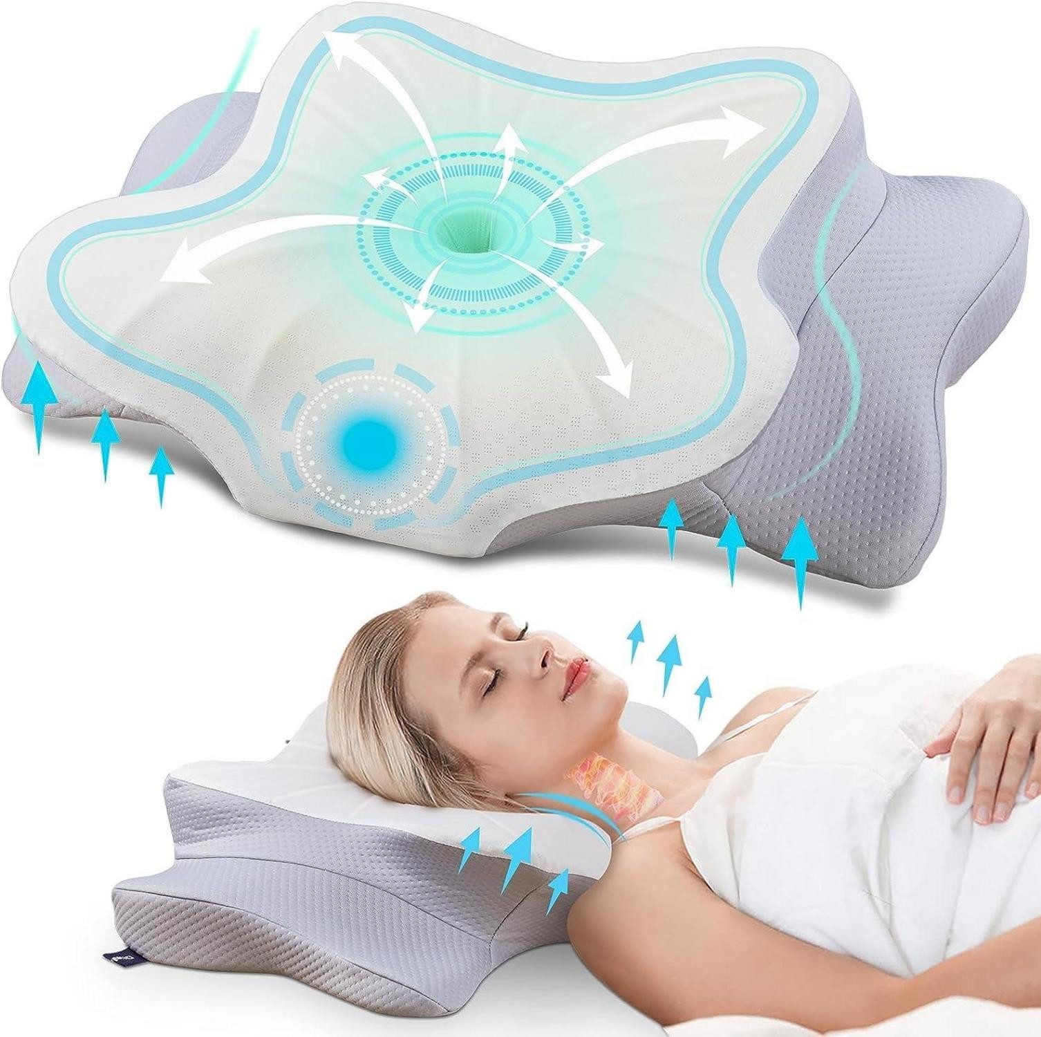 Anti-Schnarch Kissen Ergonomisches Memory Foam Nackenkissen Seitenschläfer Bauchschläfer