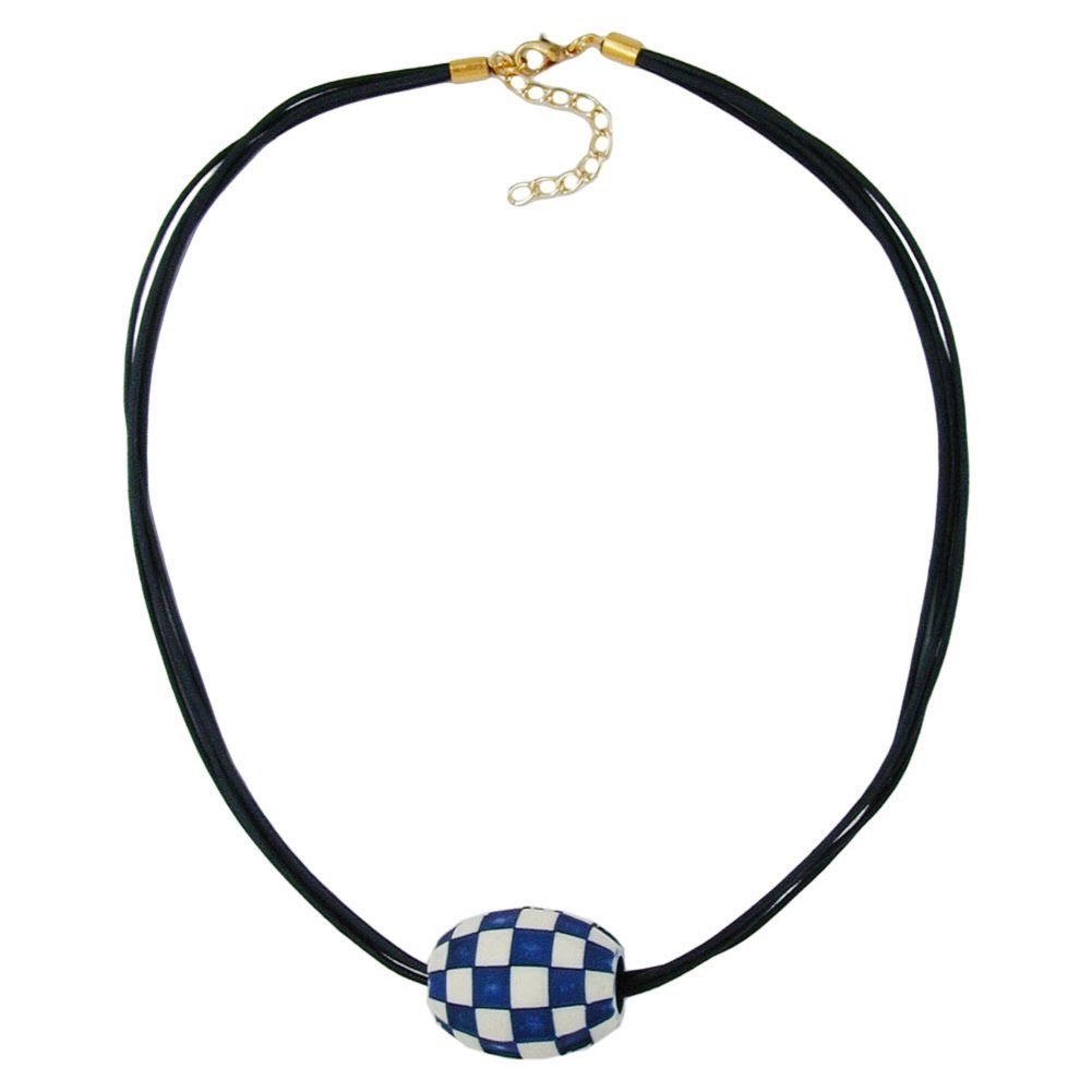 Collier Kette Kunststoff Olive elfenbein-blau auf Kordel dunkelblau 50 cm