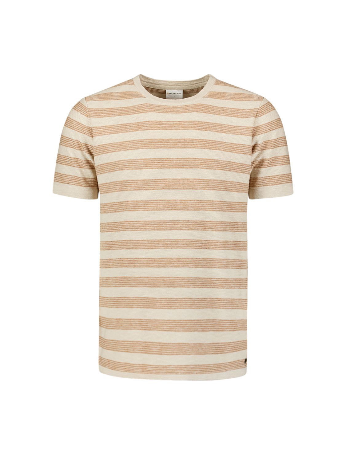 NO EXCESS T-Shirt Pullover Short Sleeve Crewneck Stripes With Linen, Khaki