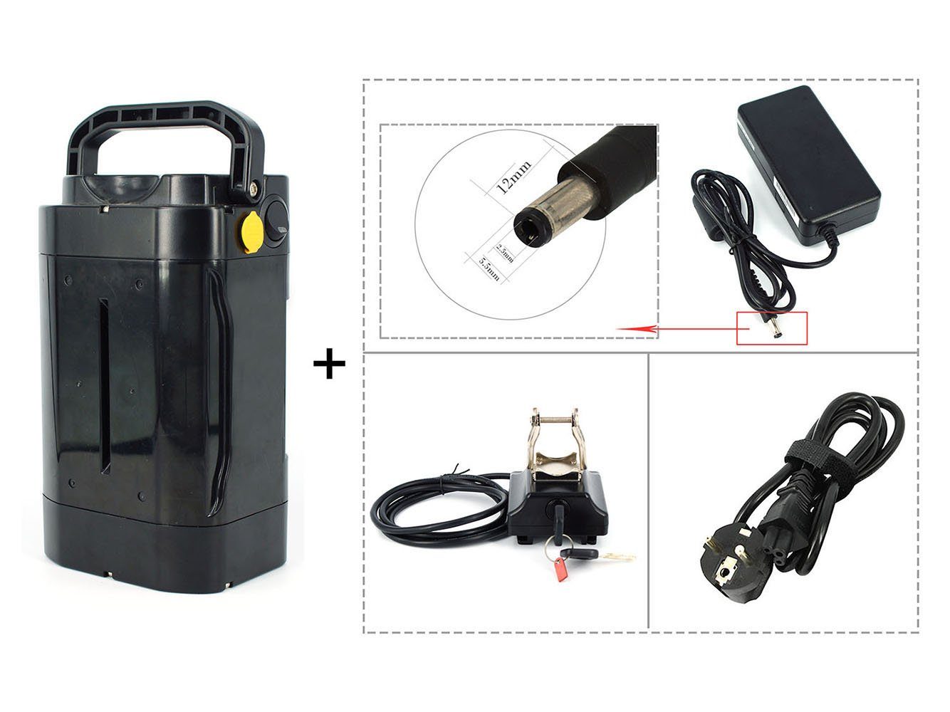 PowerSmart LEB24HS99B.89D E-Bike Akku 11,6Ah Multi-Fit Elektrofahrradbatterie mit Halterung und Ladegerät Li-ion 11600 mAh (24 V)