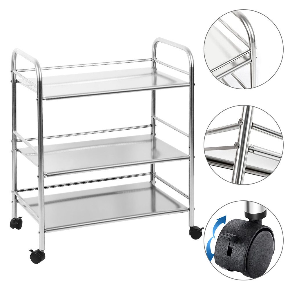 JEOBEST Servierwagen Küchenwagen Edelstahl mit 3 Ablagen Rollwagen 61 x 36 günstig online kaufen