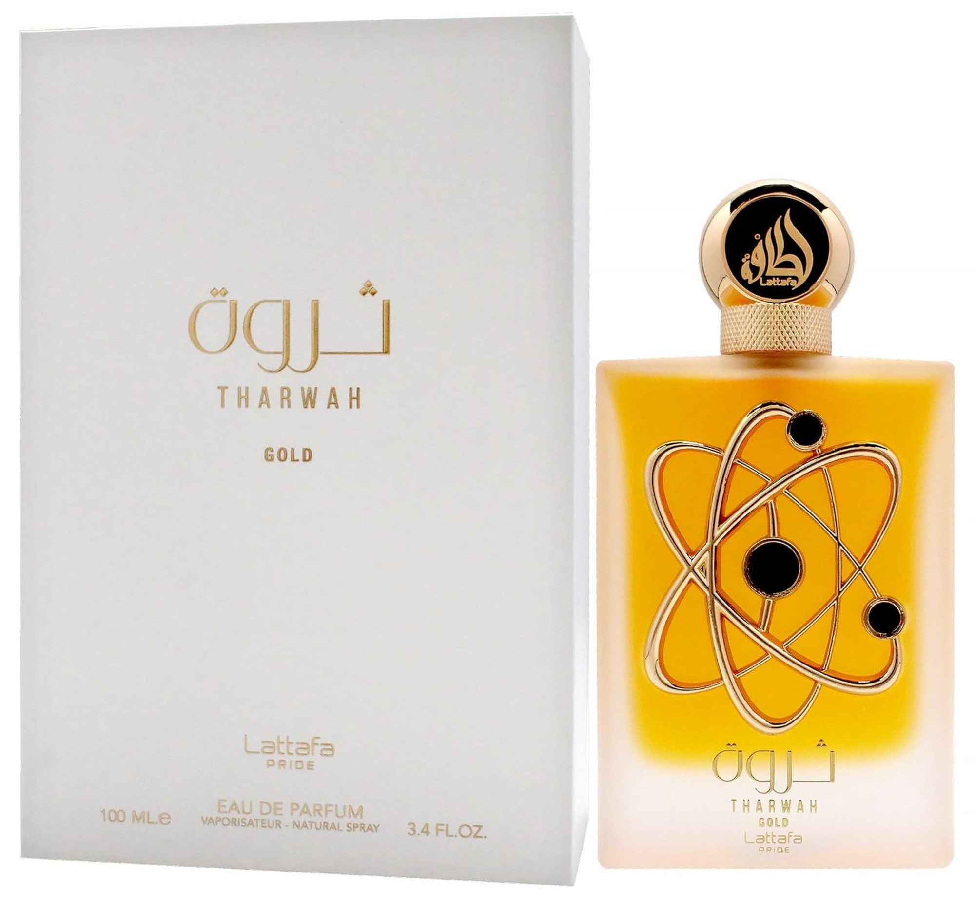 Lattafa Duft-Set Pride Tharwah Gold Eau de Parfum (EDP) Damen Herren Spray, Blumig-orientalischer Duft mit Orangenblüte, Vanille und Lavendel