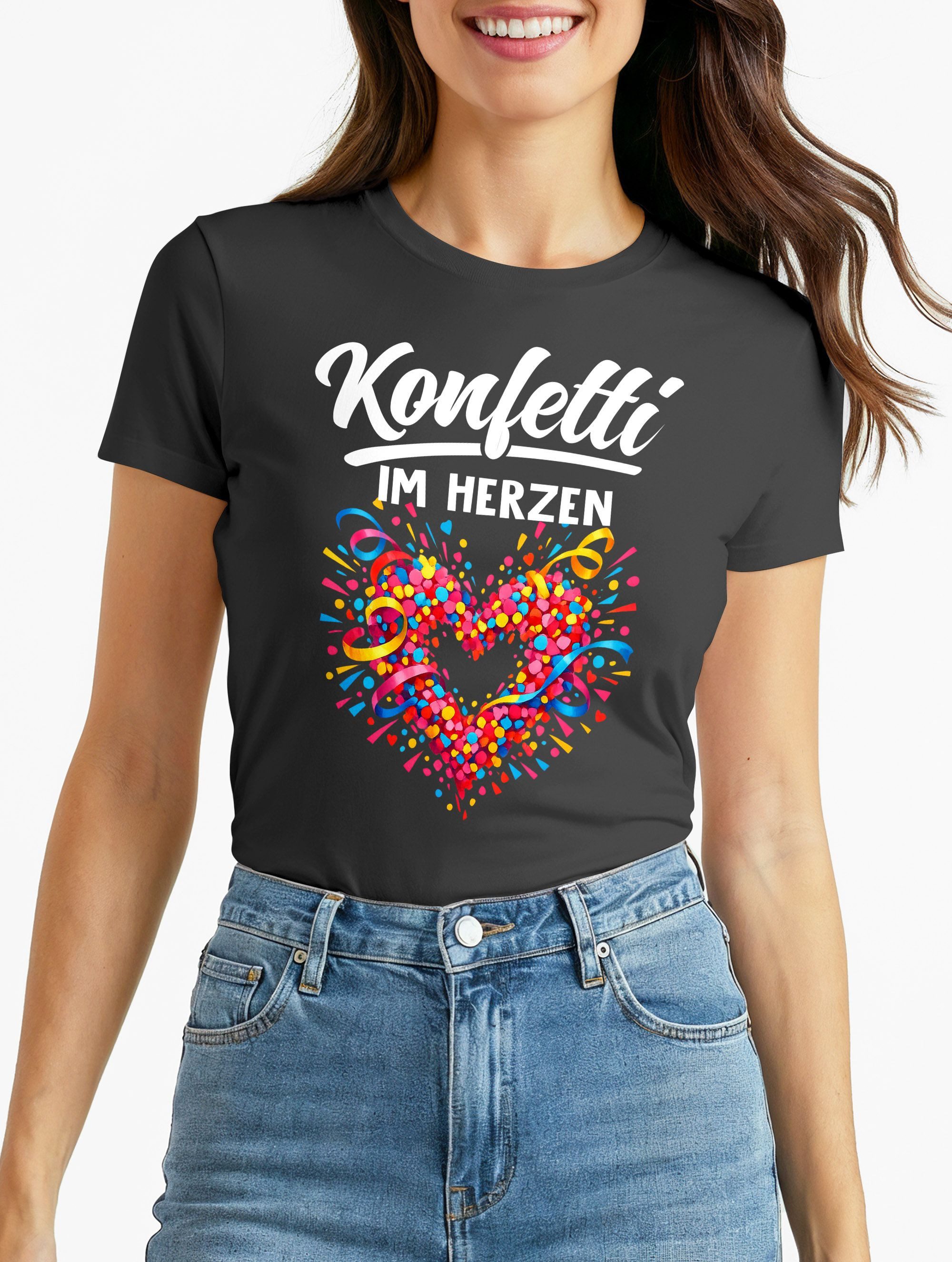 MoonWorks Print-Shirt Damen T-Shirt - Spruch Konfetti im Herzen - Fasching günstig online kaufen