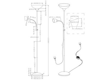 meineWunschleuchte LED Deckenfluter, LED wechselbar, Warmweiß, mit Leselampe Designklassiker groß-e Stehlampe für Lese-ecke, H: 180cm