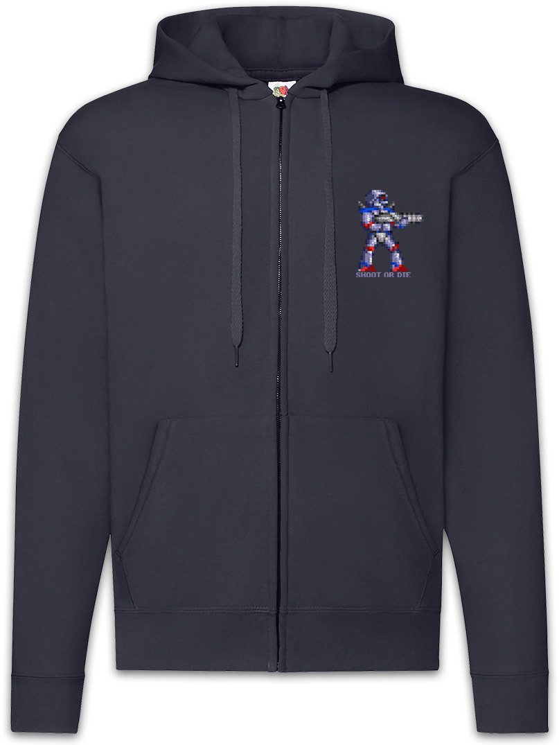 Sweatjacke Shoot Or Die Zipper Hoodie Turrican Game Sprite Amiga Figur Robot