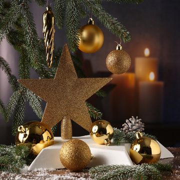 MARELIDA Weihnachtsbaumkugel Weihnachtskugeln mit Stern Baumspitze bruchfest gold 33er Set (33 St)