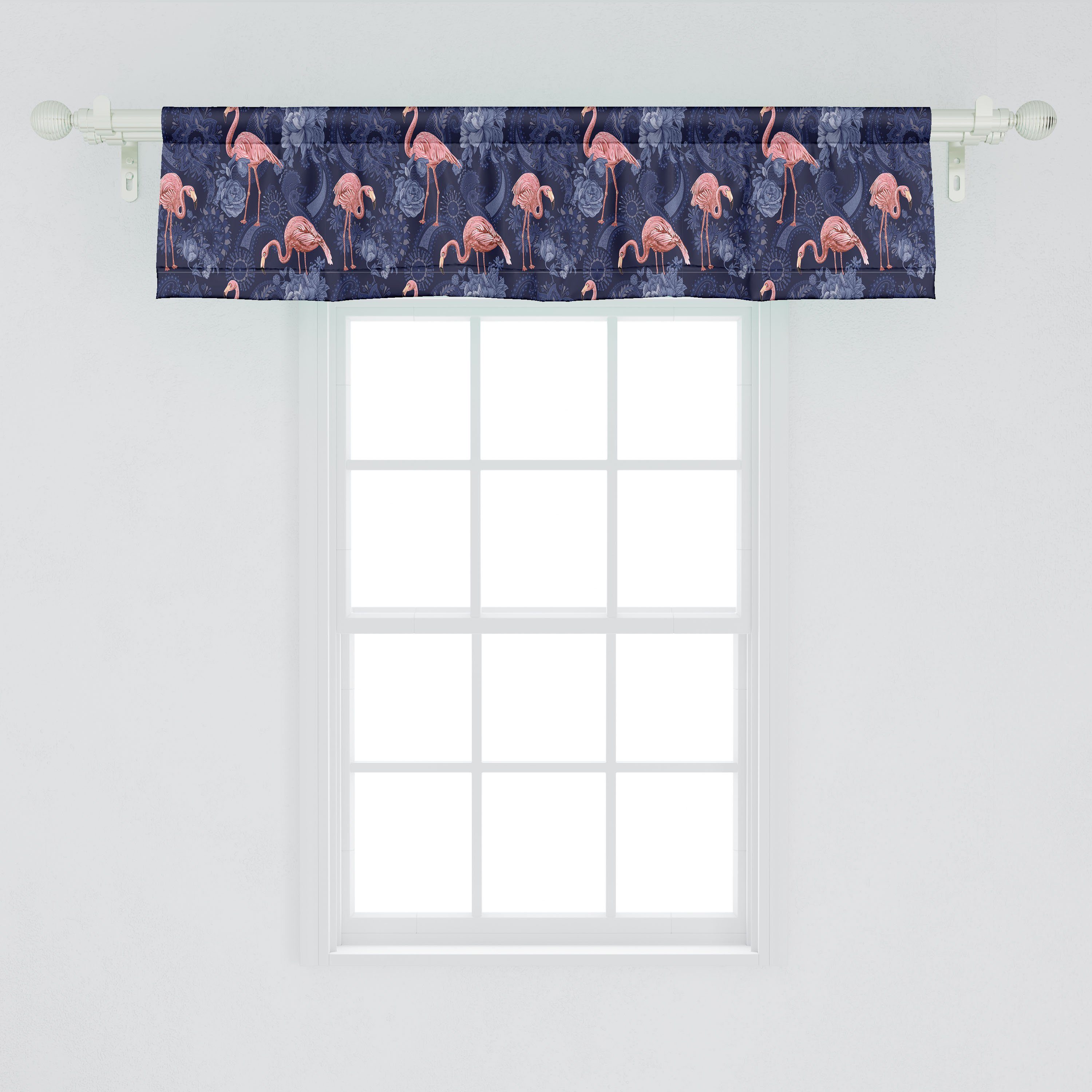 Jacobean Dekor Microfaser, für Blumen Scheibengardine Stangentasche, mit Volant Abakuhaus, Flamingo Exotische Vorhang Schlafzimmer Küche