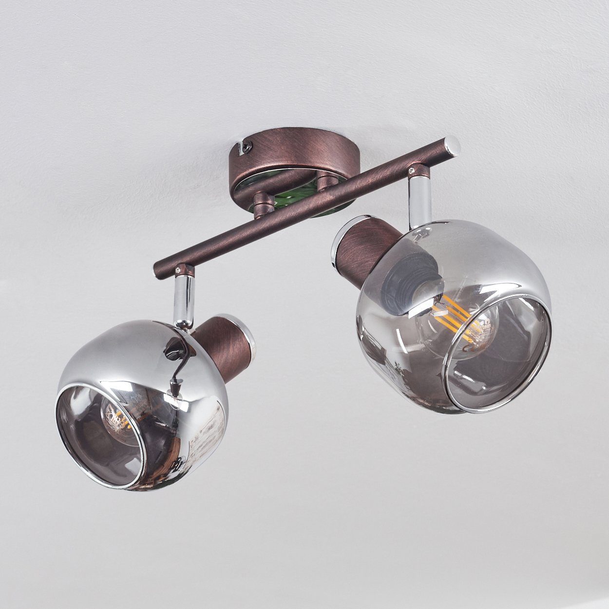 Leuchtmittel, Retro-Design ohne »Cavour« hofstein Rost/chrom/Rauchglas, Deckenlampe aus Strahlern, im Deckenleuchte verstellbaren Metall/Glas in 2xE14, mit