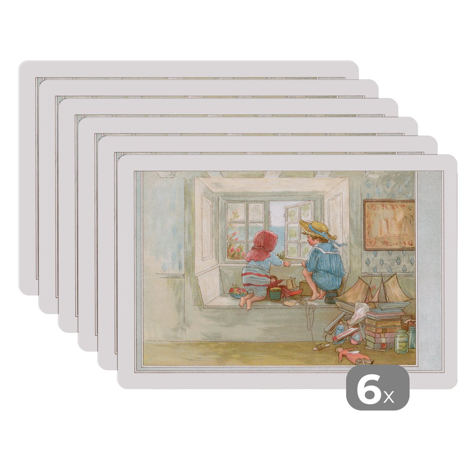 Platzset, Illustration eines antiken Kinderzimmers, MuchoWow, (6-St), Platzset, Platzdecken, Platzmatte, Tischmatten, Schmutzabweisend