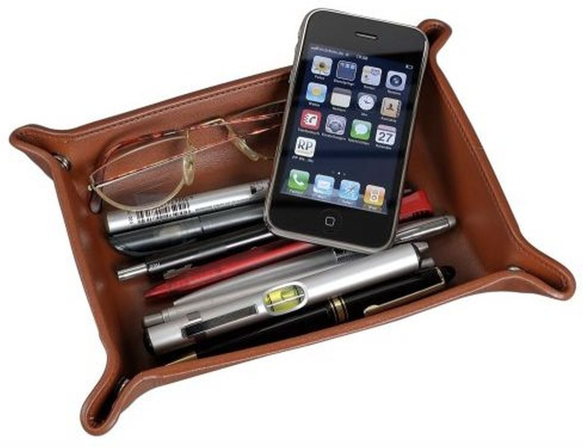 Alassio® Tischaufsatz Utensilienschale 16x10x4cm Leder cognac